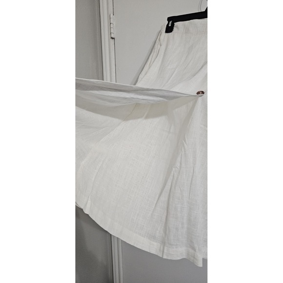 Chartou Linen Blend Wrap A Line Skirt Women's Large White Elastic Pockets Midi - Picture 5 of 9
